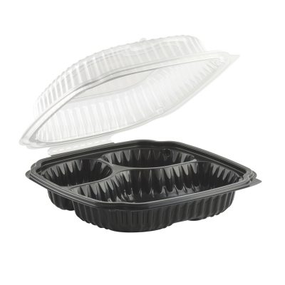 10.5x9.5" 3 Comp Black Hinged Container